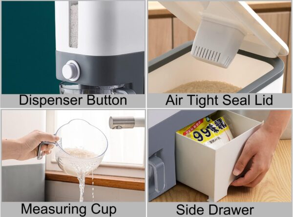 23-Pound Rice Dispenser with Measuring Cup & Fresh Box - Image 4