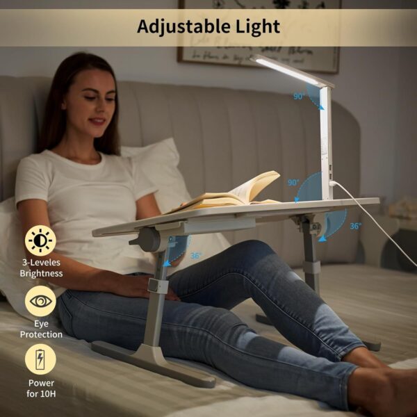 Adjustable Laptop Bed Desk with LED Lamp – Extra-Large Foldable Tray with Book Stand, Wrist Rest & Storage for Bed, Couch, or Floor - Image 3