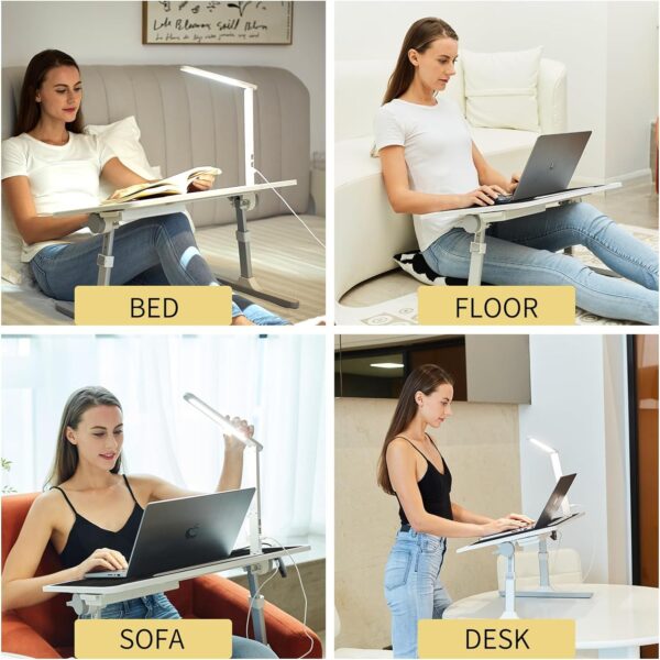 Adjustable Laptop Bed Desk with LED Lamp – Extra-Large Foldable Tray with Book Stand, Wrist Rest & Storage for Bed, Couch, or Floor - Image 2